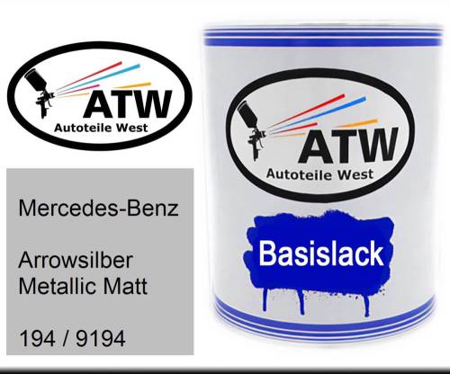 Mercedes-Benz, Arrowsilber Metallic Matt, 194 / 9194: 1L Lackdose, von ATW Autoteile West.